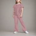 thumbnail image 6 of Paguaki Girls 2 Outfits Short Sleeve Ruched Drawstring Crewneck Tops Flare Leg Pants Summer Clothing Sets, 6 of 6