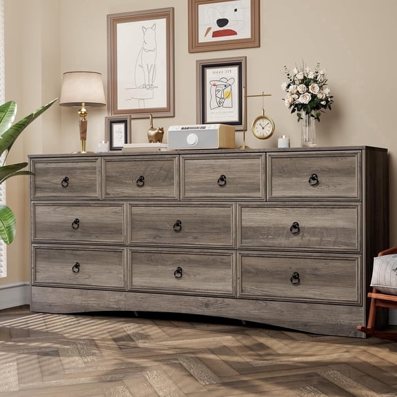 Frmobepts 10 Drawer Double Dresser for Bedroom, 63" Wide Dressers & Chests of Drawers with Large Capacity Storage, Dresser for Bedroom,Gray