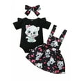 thumbnail image 2 of Baby Girls Dress Set, Cat Print Short Sleeve Romper with Suspender Dress and Headband Summer Outfit, 2 of 10