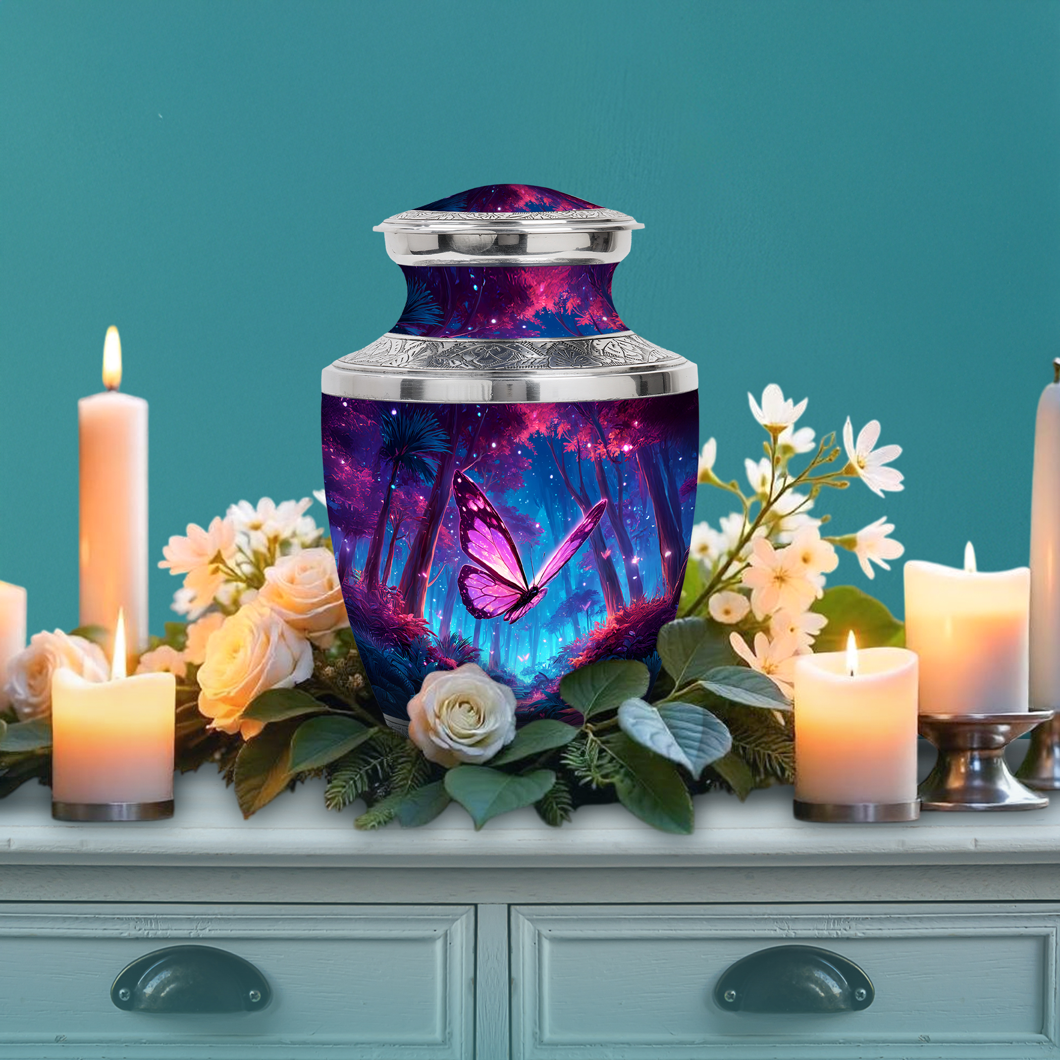 SABURIAL Butterfly Urn for Adult Ashes - Beautiful Handcrafted Urns for Human Ashes - Memorial Urns for Burial - Cremation Tribute Urn to Honor Loved Ones - 10 Inch - Large with Velvet Bag
