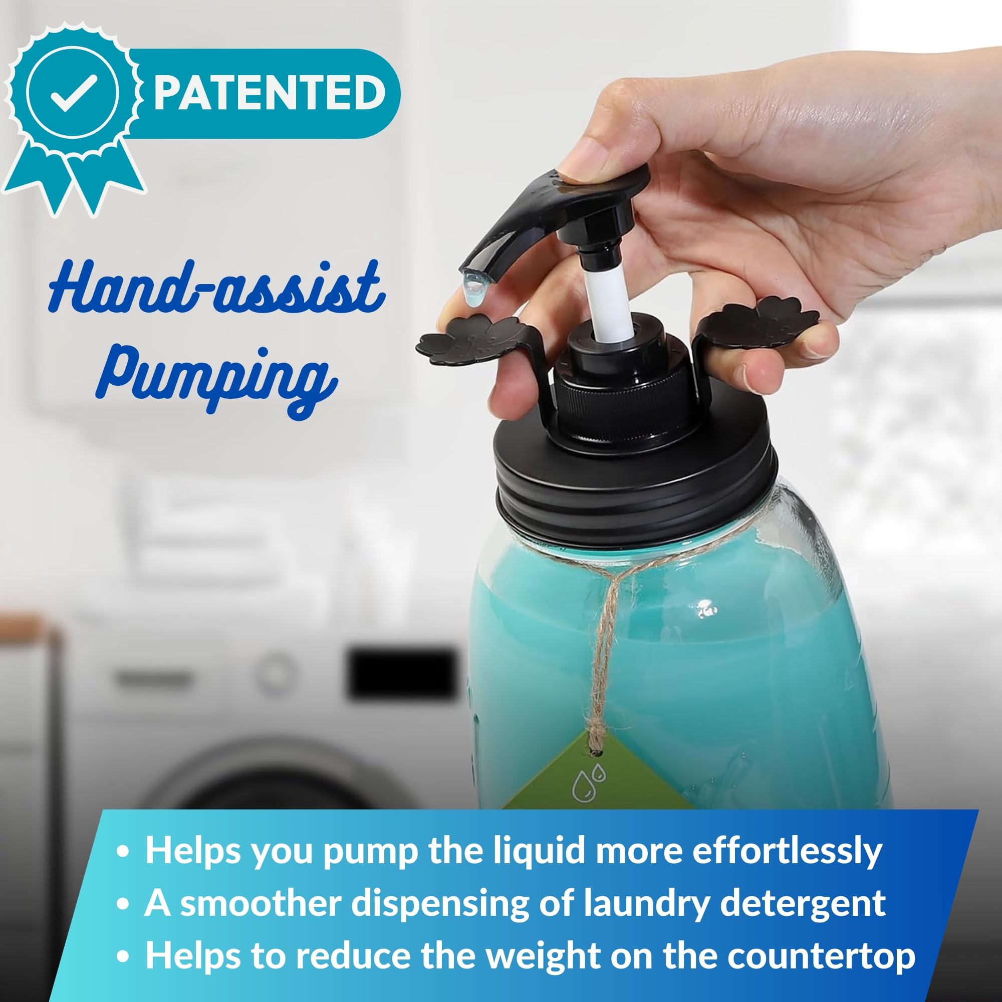Glass Laundry Detergent Bottle Dispenser, Two 50oz Farmhouse Mason Jar Style with Pump, Black Lid