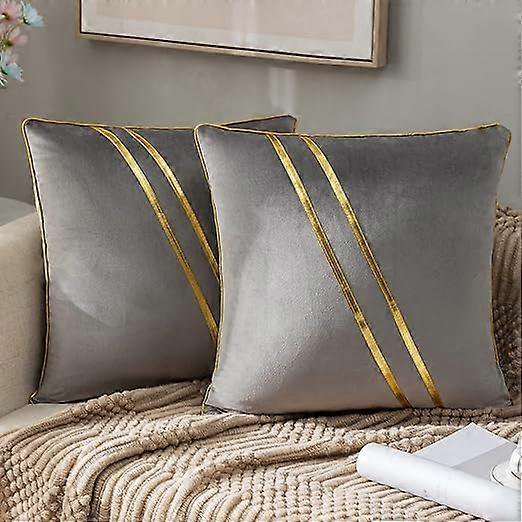 Juego de 2 fundas de almohada cuadradas de patchwork de cuero dorado de 45 x 45 cm, modernas y lujosas, para sofá o sala de estar.