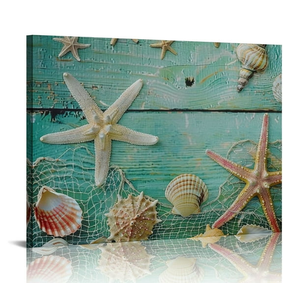 Starfish Shells Wall Decor Canvas Art Ready To Hang Home Decor for Living Room Bedroom Bathroom Office 16x12in