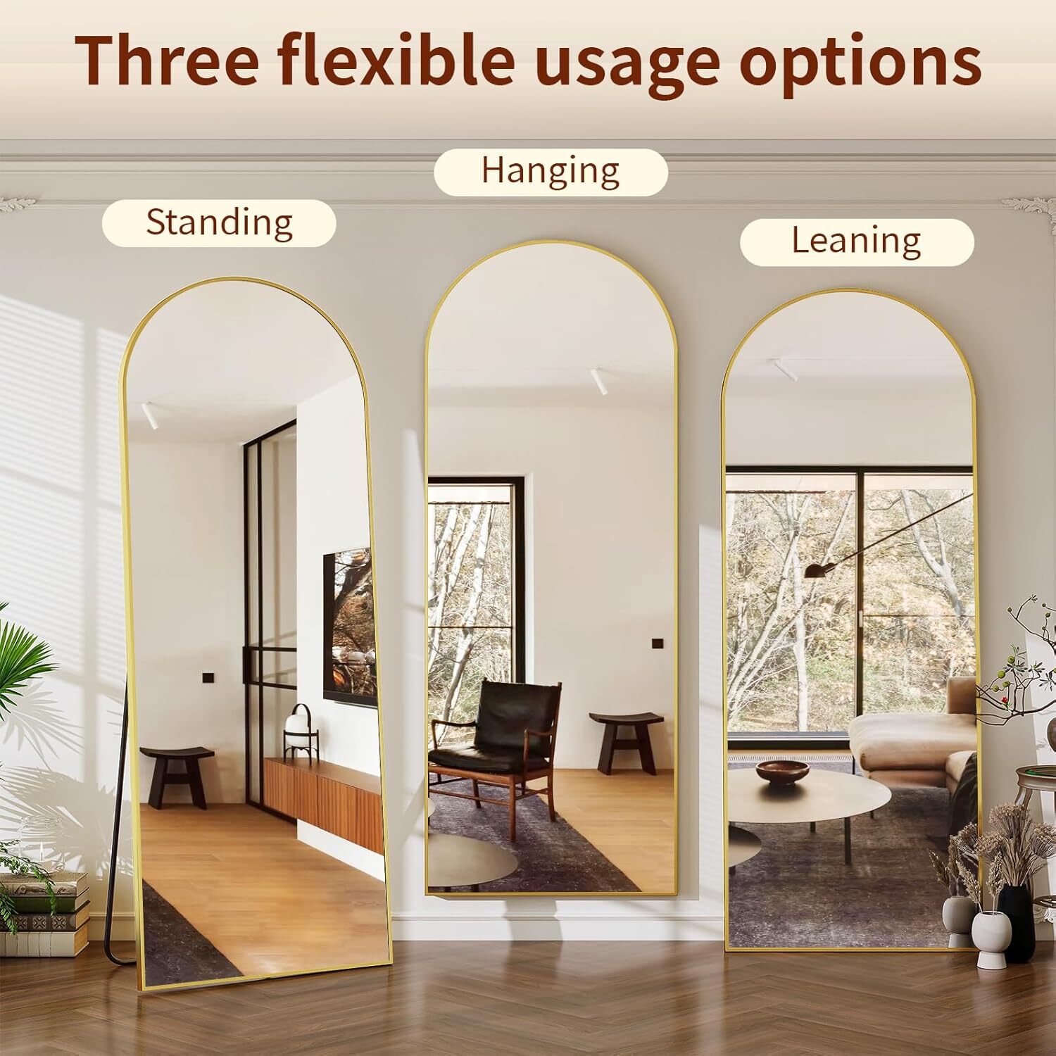 Easy4Home 65"x24" Arched Full Length Mirror Freestading Full Body Floor Mirror, Gold