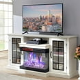 thumbnail image 5 of VANACC TV Stand with 3-Sided Glass Electric Fireplace, 59" Media Entertainment Center with Farmhouse Glass Door, TV Console Table for TVs up to 65"/Distressed White, 5 of 8