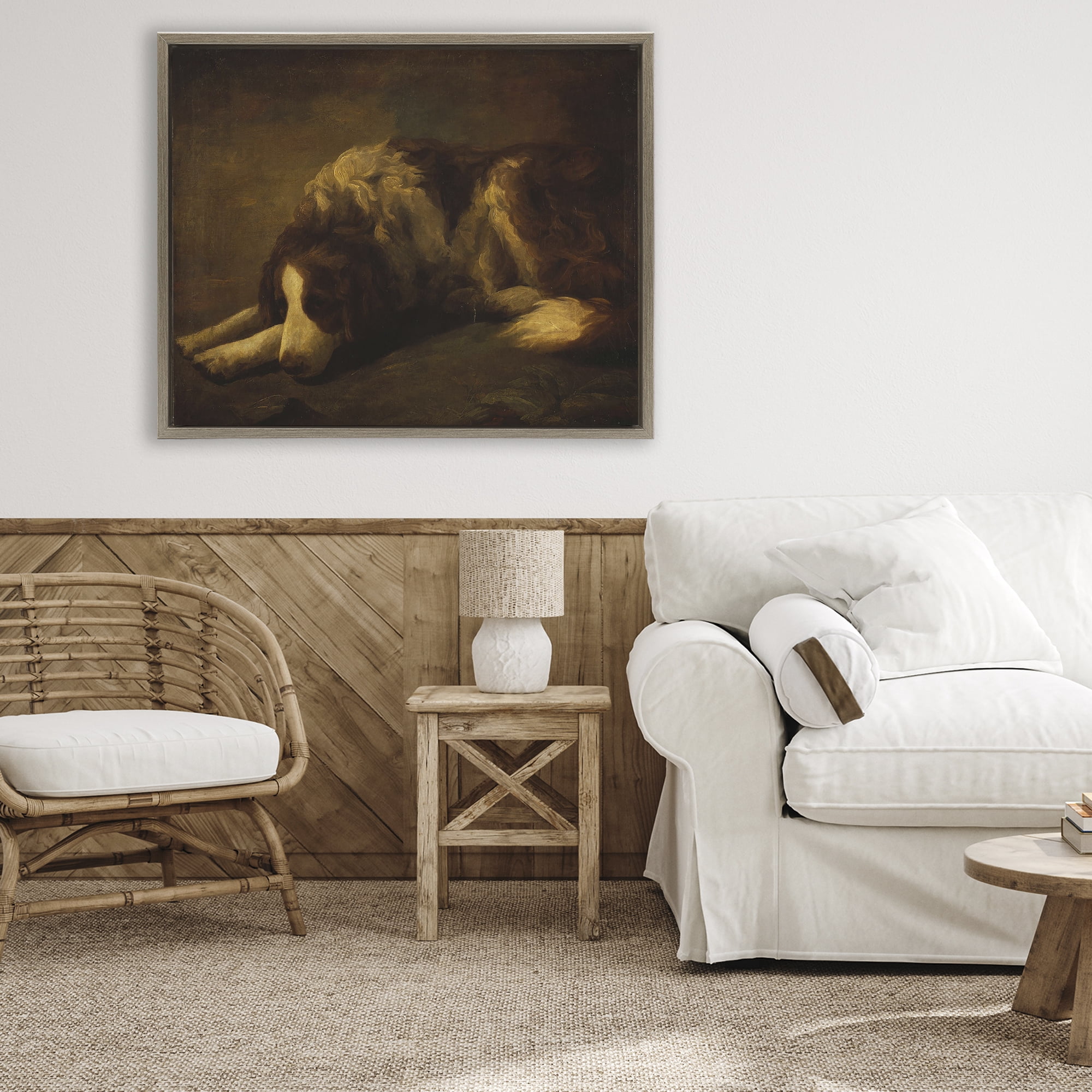 Stupell Industries Dim Lighted Classic Dog Brown Framed Floater Canvas Wall Art, design by Lil' Rue