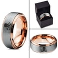 thumbnail image 4 of Tungsten Skull and Cross Bone Heart Emoji Eyes Band Ring 8mm Men Women Comfort Fit 18k Rose Gold Step Bevel Edge Brushed Polished, 4 of 4