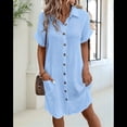 thumbnail image 4 of Vestido Túnica Holgado Informal de Verano para Mujer, de Algodón y , con Botones, Escote en V, Corta, Color Azul, Talla L, 4 of 7