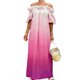 thumbnail image 1 of Mujeres Más Tamaño Manga Corta Tops Off-Hombro Ruffle Puff Manga Maxi Vestido, Vestido de Vacaciones de la Playa Gradiente Flujo para el Resort de Verano, 1 of 5