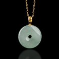 thumbnail image 3 of 18K Gold Oil Green Peace Buckle Glutinous Ice Pendant Necklace, Blue Horizontal Peace Buckle Waxy Ice Pendant Necklace, Blending Tranquility and High-End Style, Very Suitable as a Gift Choice, 3 of 4