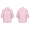 thumbnail image 7 of ClodeEU Women's Linen Blend Button 3/4 Sleeve Shirt with Tiered Ruffle ,Solid Color Casual Blouse Pink,Women's Plus XL, 7 of 7