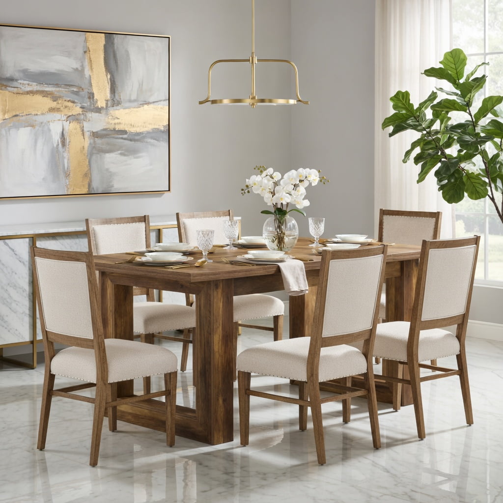 Hommoo 63 Inch Rectangular Wooden Dining Table for Kitchen & Dining Room, Modern Farmhouse Style, Sturdy Square Base, Seats 4-6, Easy Assembly, Natural