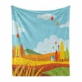 thumbnail image 1 of Harvest Soft Flannel Fleece Throw Blanket, Hand Drawn Like Rural Landscape Illustration with Fields in Autumn, Cozy Plush for Indoor and Outdoor Use, 50" x 70", Pale Blue and Multicolor, by Ambesonne, 1 of 6