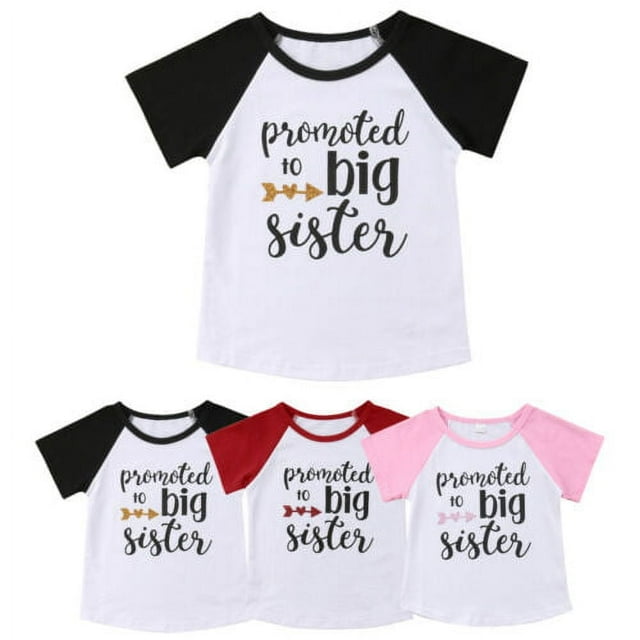 T-shirt pour Filles - Promue Grande Sœur - Hauts à Manches Courtes en Coton