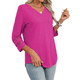 thumbnail image 3 of Blusas Elegantes e Informales de 3/4 para Mujer, Camisetas de Cuello en V A , Ropa de Verano 2025. Rosa Roja XXL, 3 of 7