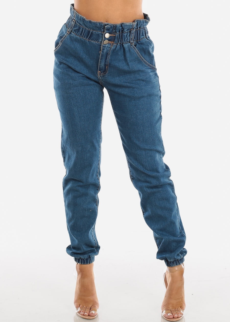 high waisted denim joggers womens