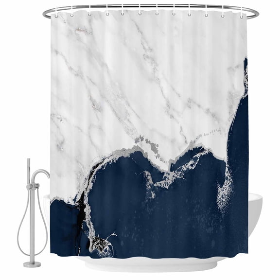 Blue Marble Crack Shower Curtain, Waterproof Shower Curtains for Bathroom, Modern Abstract Geometric Texture Washable Fabric Bathtub Curtain Set Bath Decor with 12 Hooks 48"x72"