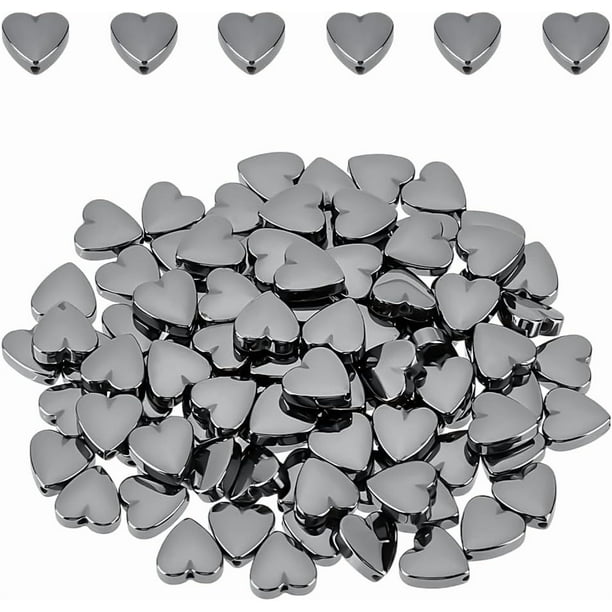 150 cuentas de corazón negro, hematita negra, piedras preciosas sueltas, 8 mm, espaciador de corazón, cuentas de piedra con agujeros pequeños.