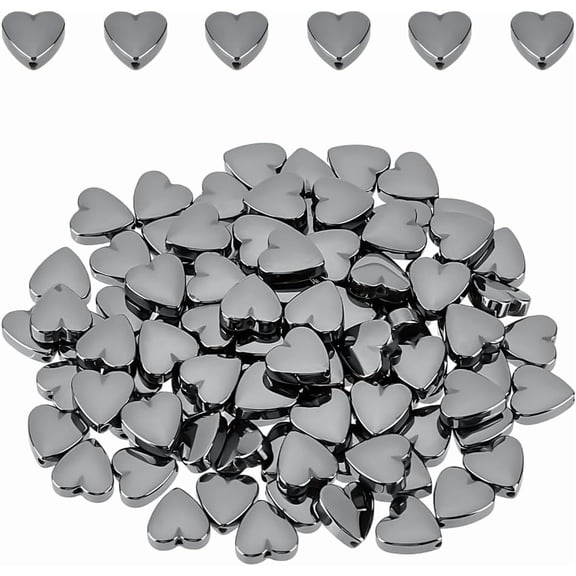 150Pcs Black Heart Beads Black Hematite Loose Gemstone Beads 8mm Heart Spacer Stone Beads Small Hole Beads