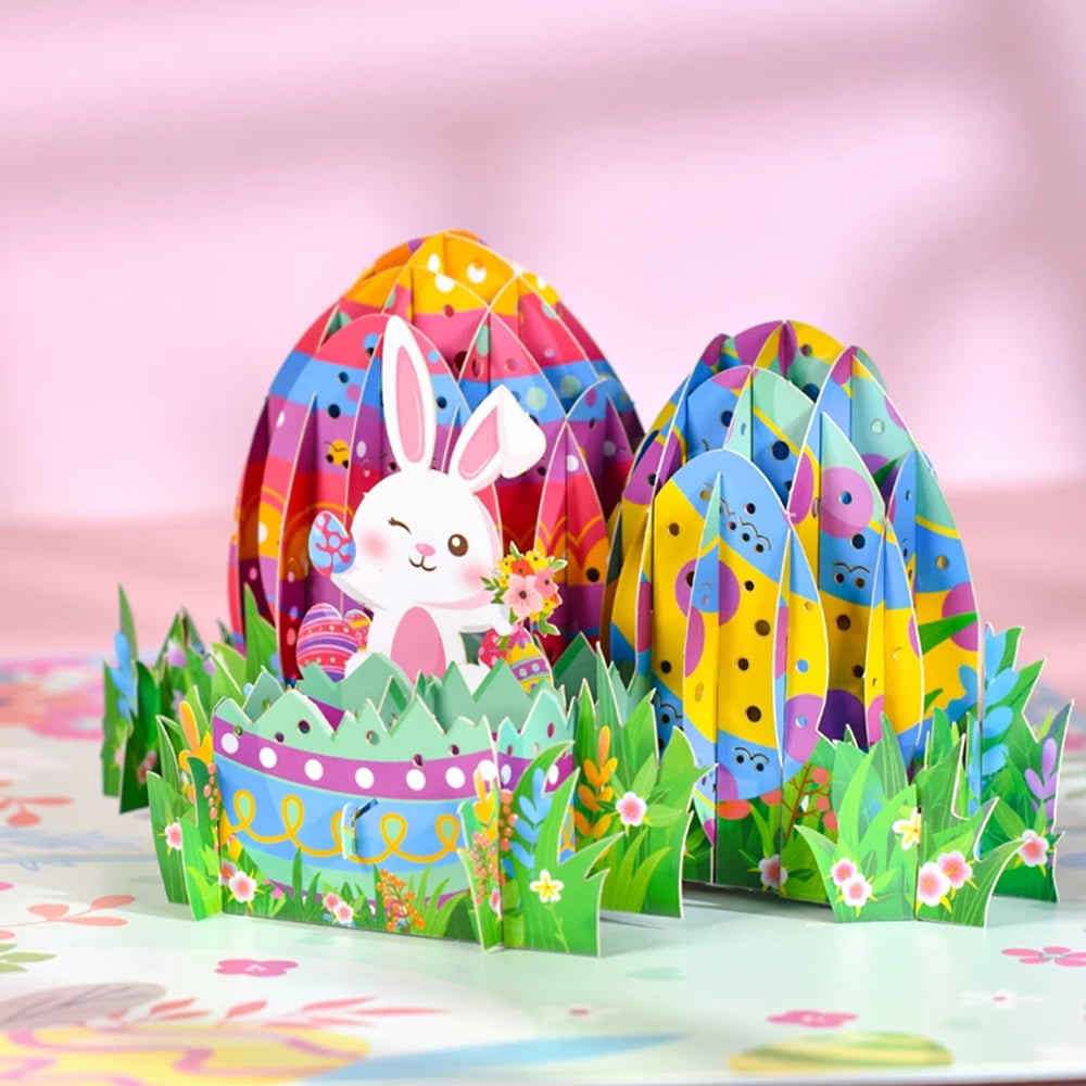 3D Pop Up Cards Happy Easter Egg Bunny Rabbit Greeting Card Gift Decoration 