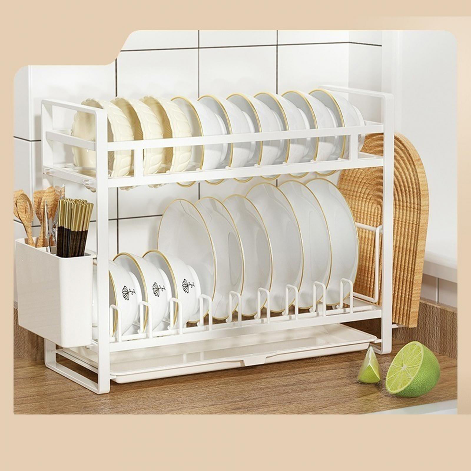 1pc Double-layered White Pp & Stainless Steel Kitchen Bowl Rack,  Multi-functional Home Dish Rack Draining Shelf For Sink Storage