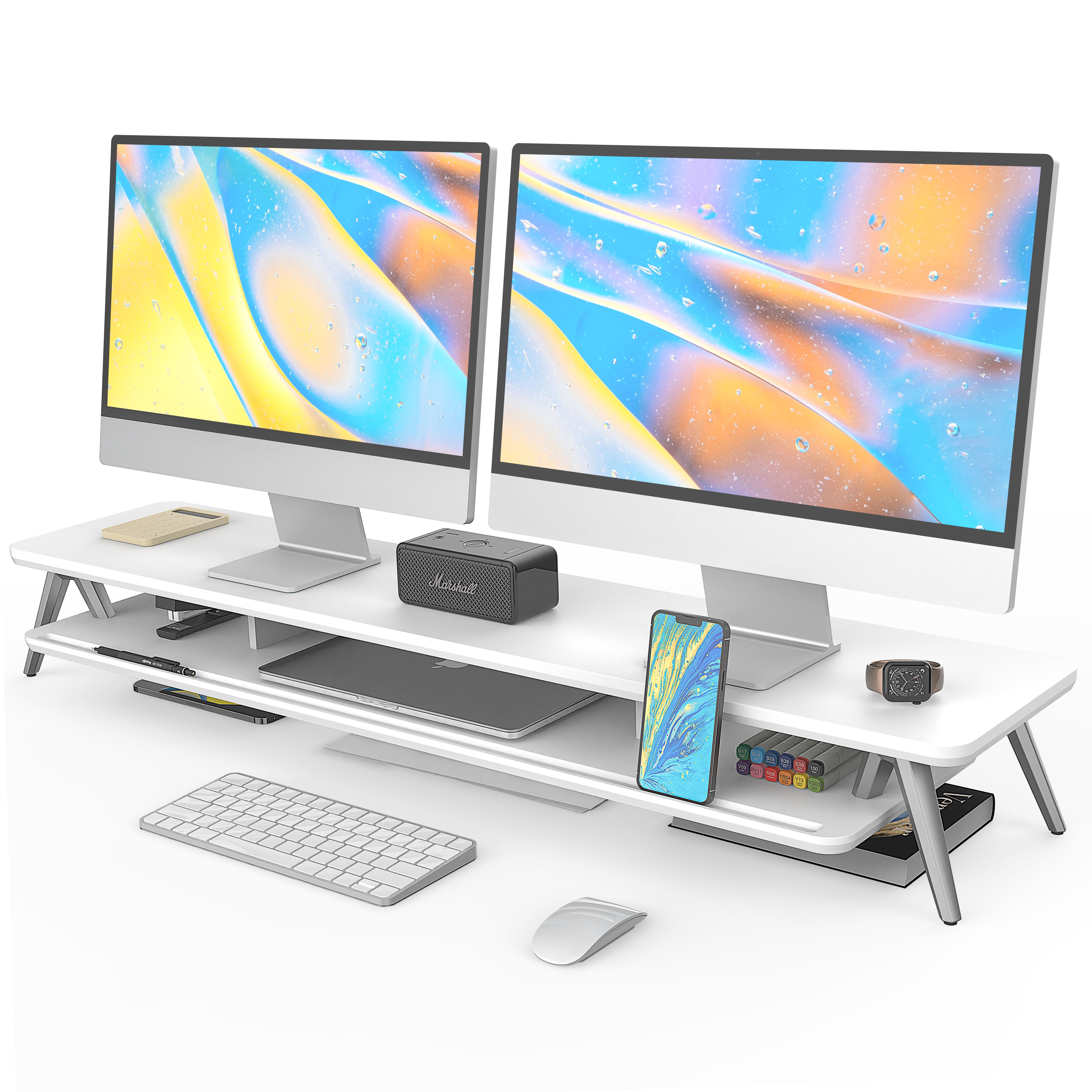 Fenge Dual Monitor Stand, 42.5 Inch Monitor Stands Riser for 2 monitors