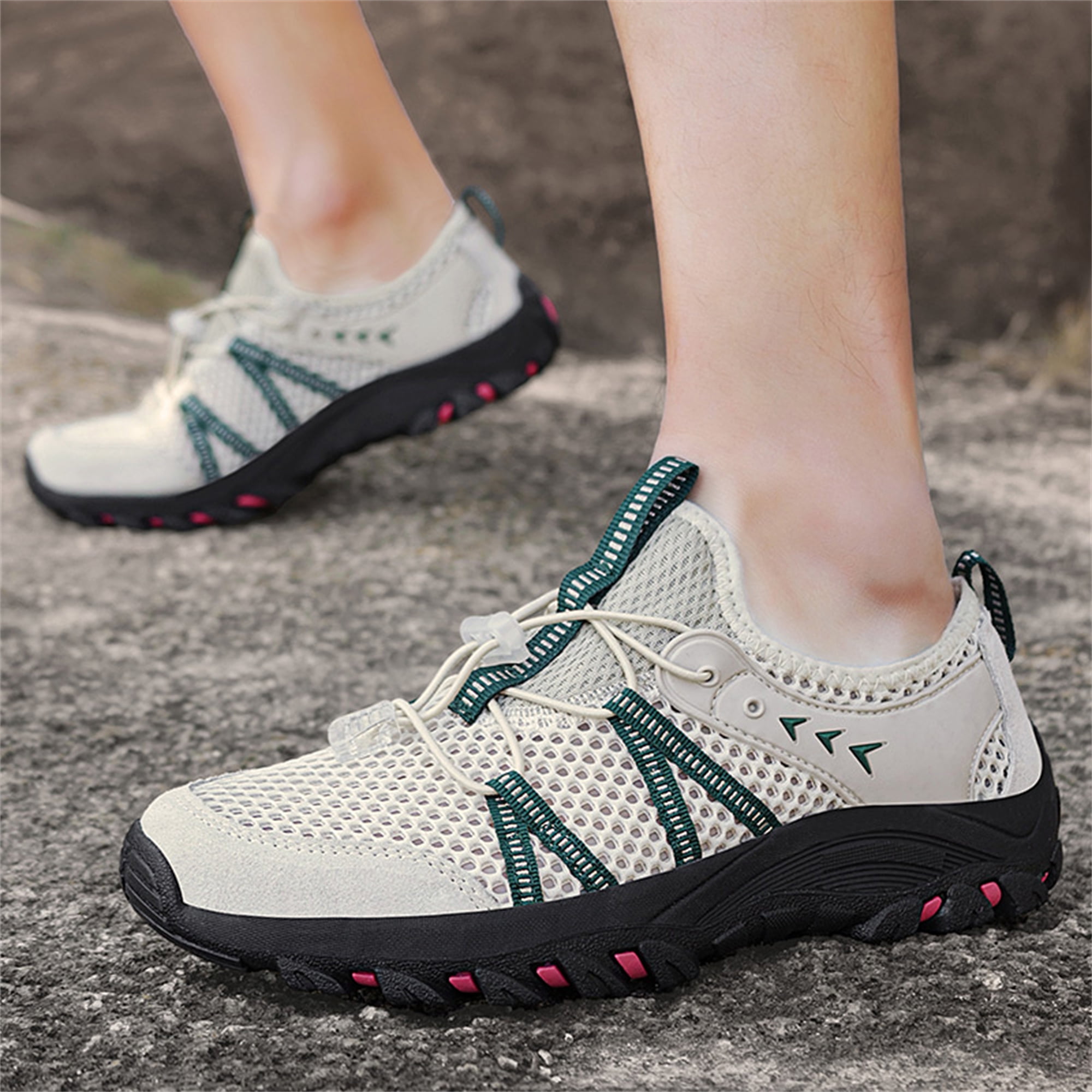 LASUDRAA Men Women Unisex Outdoor Hiking Shoes, Breathable Mesh Non‑Slip Lightweight Quick‑Lace Trekking Water Sneakers