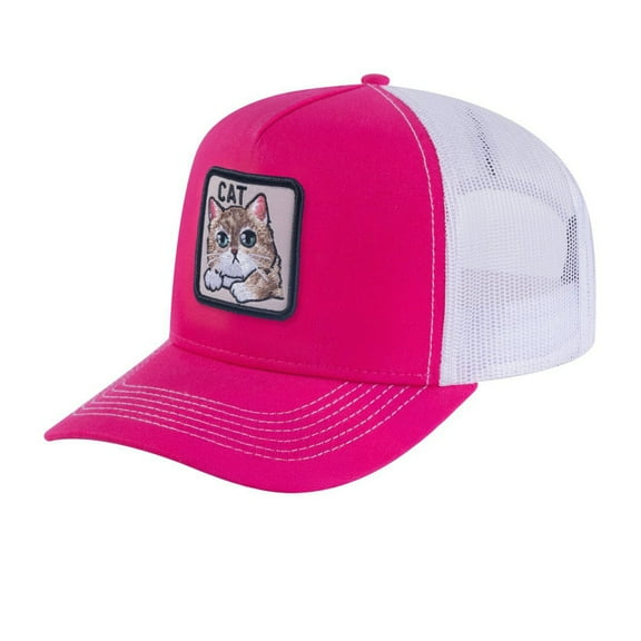 Unisex Embroidered The Cat, 5-Panel Trucker Hat, Pink/White, Adjustable Fit