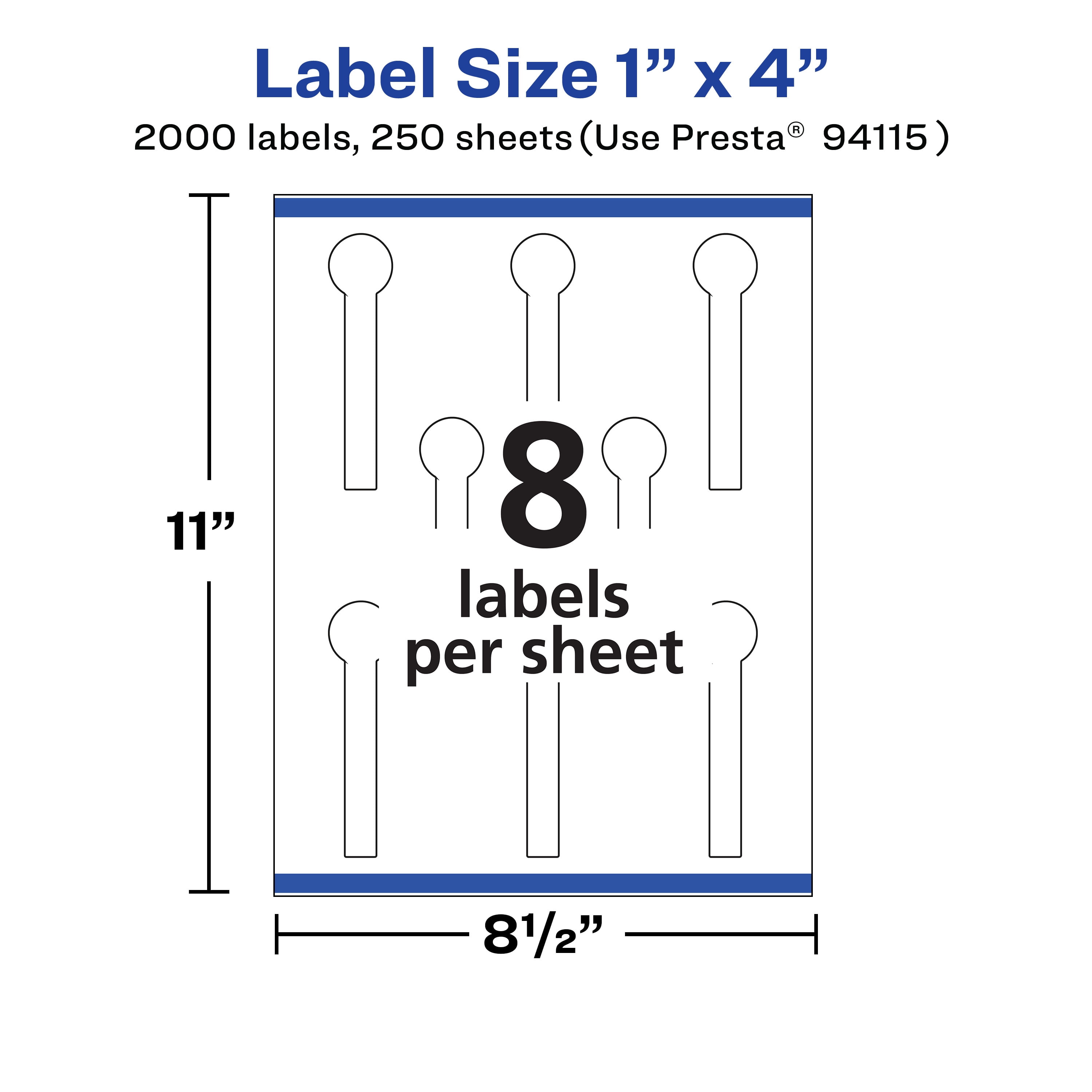 Avery Matte White Lollipop Labels, 1" x 4", 2,000 Total