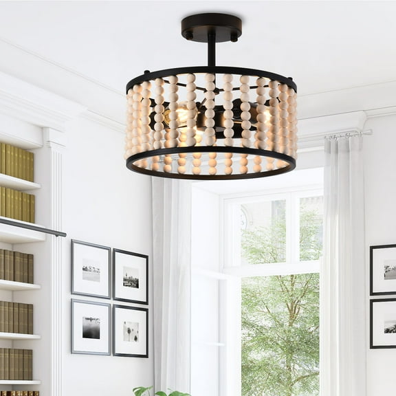 Aiwen Unique Beads Open Caged Semi Flush Mount Ceiling Lamp Modern Light Fixture