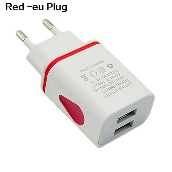 Dual USB Ports LED Light 5V 2.1A US/EU Plug Wall Home Travel Charger Adapter