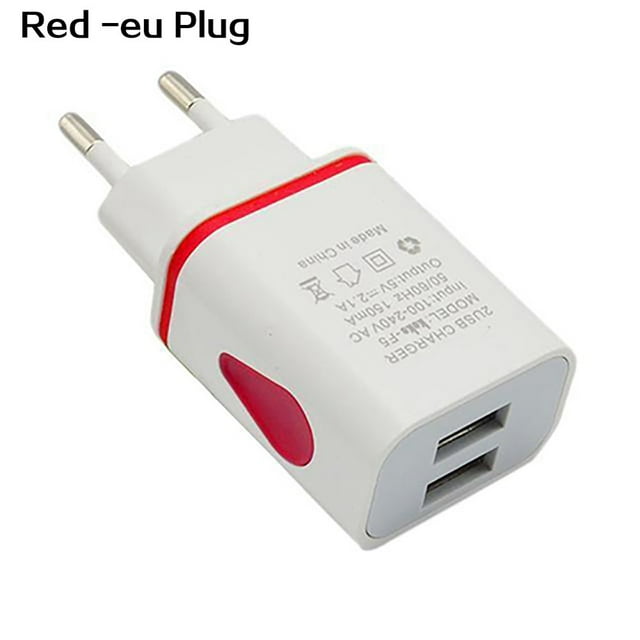 Dual USB Ports LED Light 5V 2.1A US/EU Plug Wall Home Travel Charger Adapter
