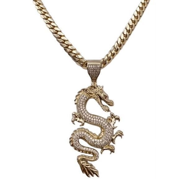 Aishvi Jewels 2Ct Round Cut Real Moissanite Dragon Charm Pendant 14K Yellow Gold Plated Silver