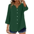 thumbnail image 4 of Yangnuo Women's Trendy Fashion Button-Front Loose Comfy Blouse Top Women's V-neck Button-up Blouse With Three-quarter Sleeves Solid Color Cardigan Top For Women, 4 of 6