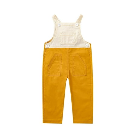 

ZHAGHMIN Casual Toddler Girls Color Block Demin Suspenders Jumpsuits with Pockets Comfy Summer Spring Button Bodysuit Overalls Yellow Size100