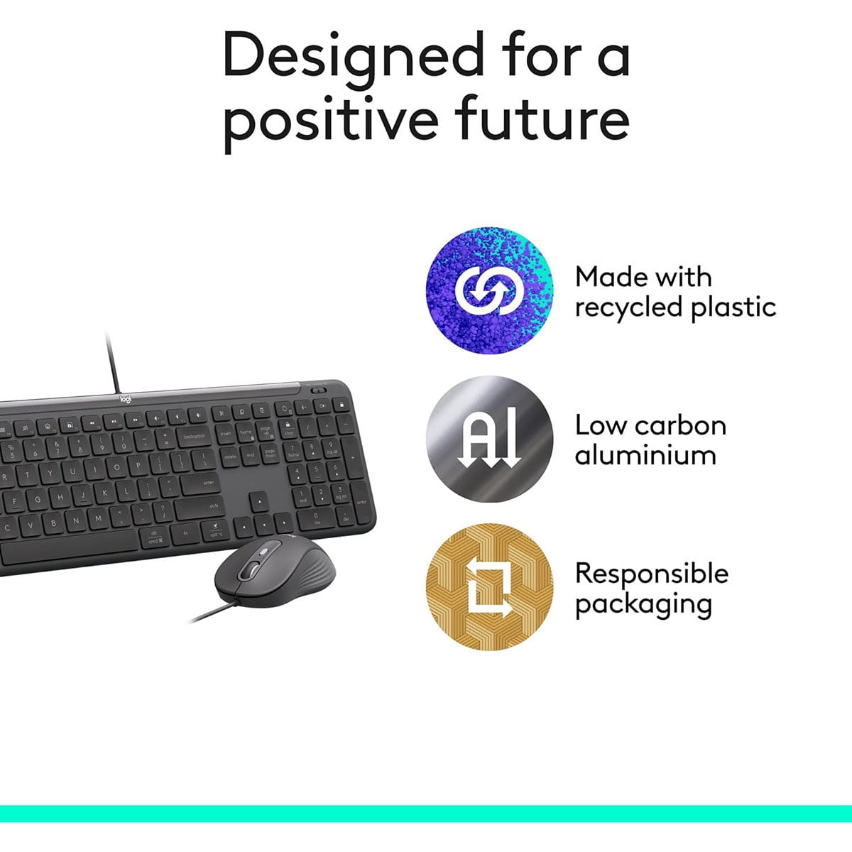 Logitech Signature Slim MK625 Wired Keyboard and Mouse Combo for Business, Graphite