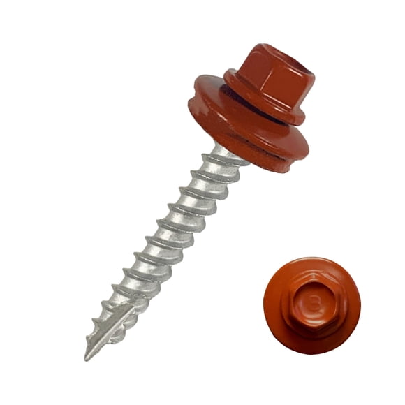 EAGLE 1 Metal Roofing Screws #10 - Painted Hex Head Self-Tapping Screws with EDPM Rubber Washer for Metal to Wood, Vinyl, Small Sheet Metal - Free Magnetic Driver (Barn Red, 1.5 Inch, 500)