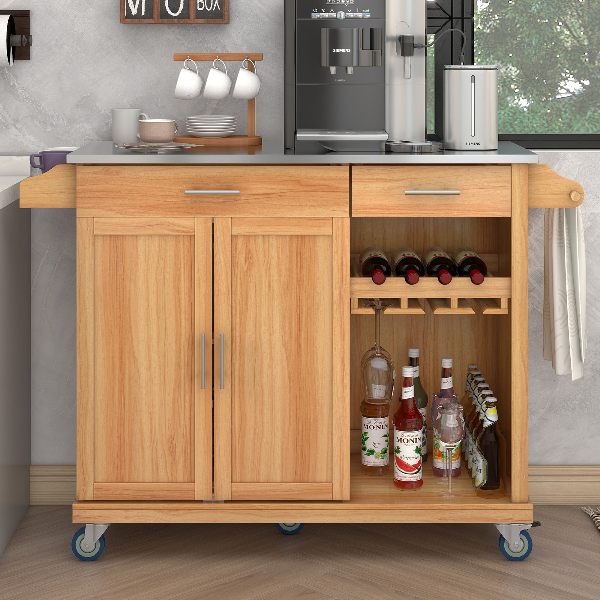 UWRNite Stainless Steel Mobile Kitchen Island with Storage, Rolling