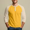 thumbnail image 2 of Men's T Shirts 3/4 Sleeve Button Henley Neck Color Block Pullover Tops Lightweight Classic Slim Fit Workout Basic Tees Z001-Yellow XXL, 2 of 6