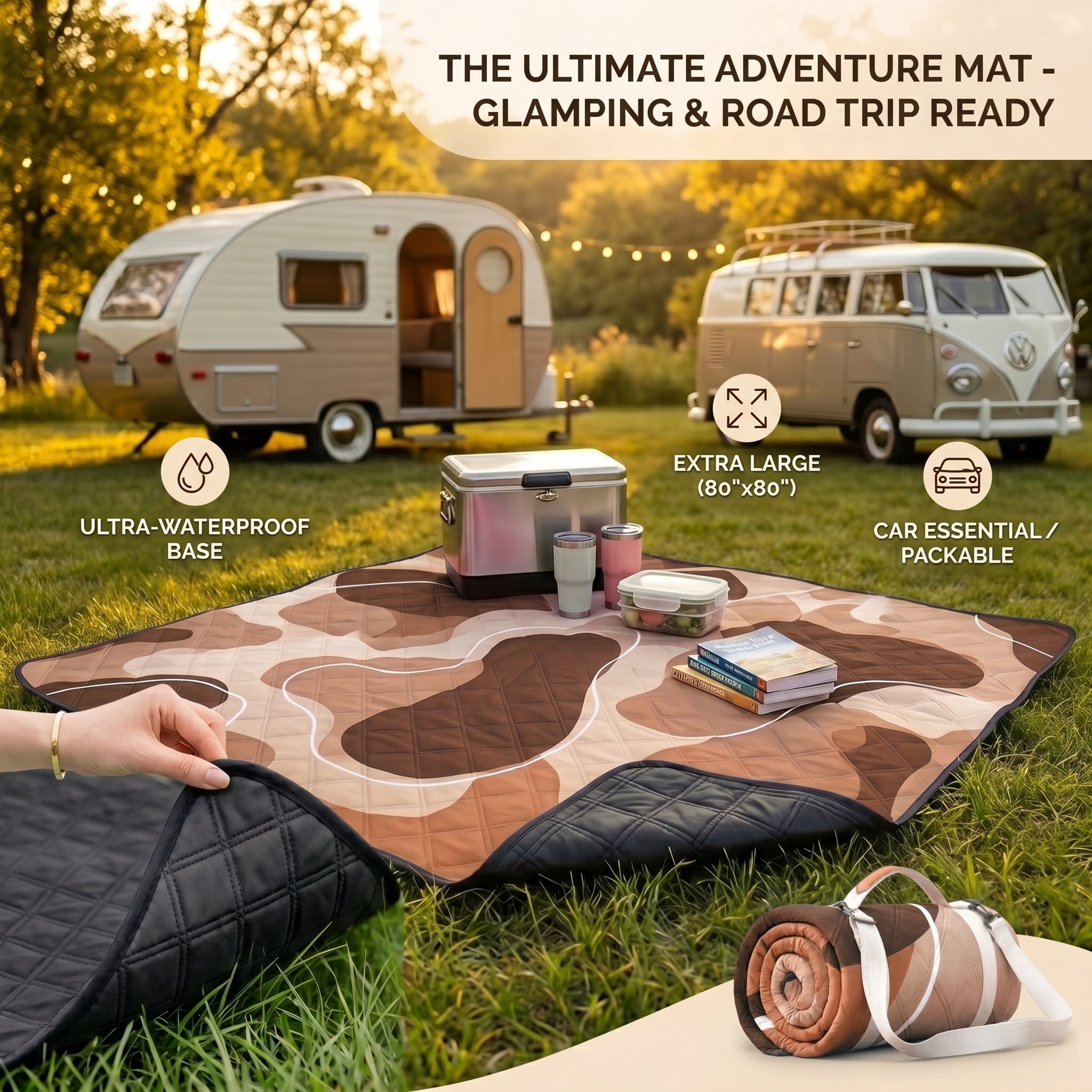 Waterproof Picnic Blanket Outdoor Camping Beach Mat Extra Large Foldable Car Essential Roadtrip Gadget Rv Accessories Glamping Tent Gear Must Haves Hiking Stuff Backpacking Necessities Gift