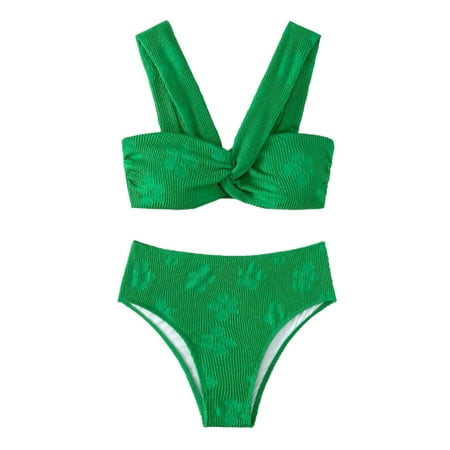 JDEFEG Swimsuit Women Print Bikinis Swimsuit High Waist Bikini Set Two Pieces Beach Bathing Suit Swimwear Swimsuits Womens Two Piece with Support Green L