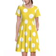 thumbnail image 1 of Balery Yellow And White Polka Dot Vestidos sueltos de manga corta para mujer, vestidos de verano 2025, vestidos casuales de corte A con vuelo., 1 of 6