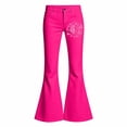 thumbnail image 3 of Tfken Children Soft Lightweight Pants Daily School Wear Flare Denim Pants Girls With Pockets Stretch Fashion Graphic Print Kids Classic Clothes Size 15-16 Years Pink, 3 of 5