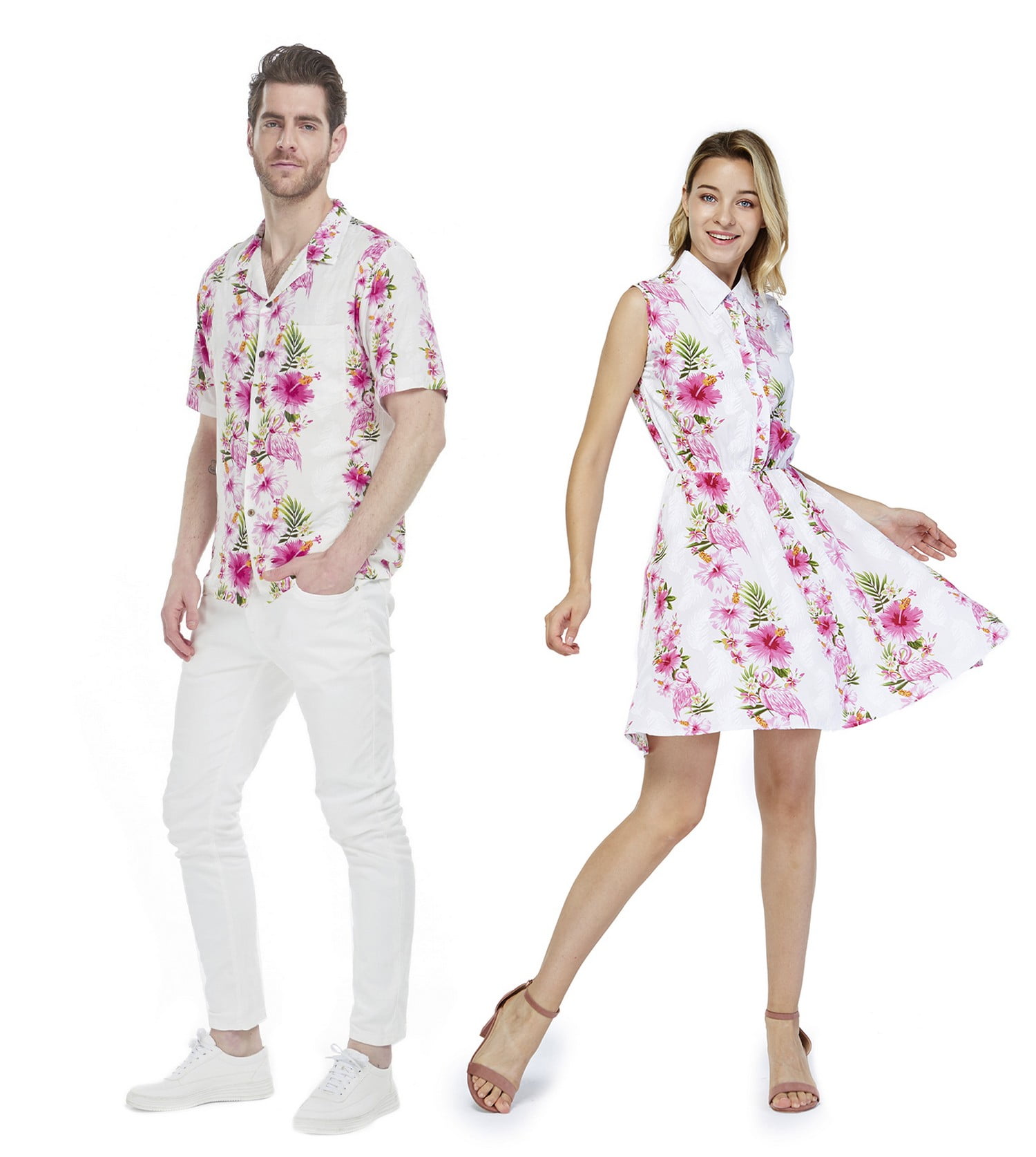 Couple Matching Shirt Dress Outfit Hawaiian Cruise Luau Dance in Black Rafelsia 
