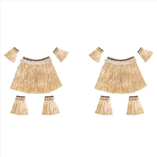 2X Traje de Falda de Hierba Hawaiana de Brazo Elástico Cubierta de Pies Falda de Hierba Hula Traje de Baile Playa Vacaciones de Verano Fiesta de Bodas Favor (Color Paja)
