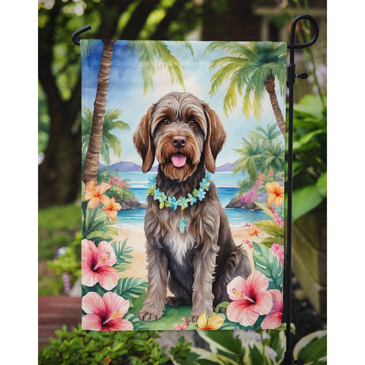 Wirehaired Pointing Griffon Luau Garden Flag 11.25 in x 15.5 in