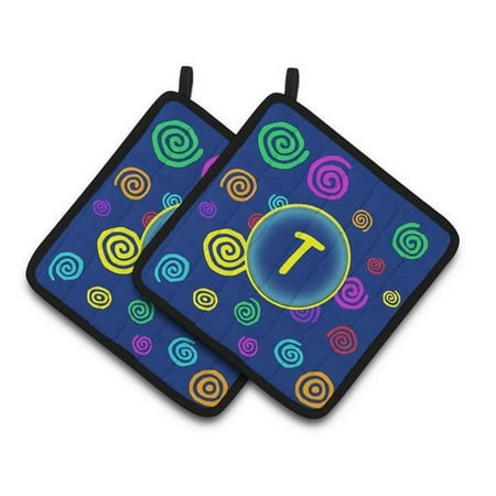 

Letter T Initial Monogram - Blue Swirls Pair of Pot Holders - 7.5 x 3 x 7.5 in.