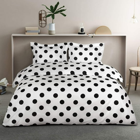Microfiber Queen Duvet Cover Set, 3 Pieces Ultra Soft Polka Dots Printed Comforter Cover Set with Zipper Closure and Corner Ties