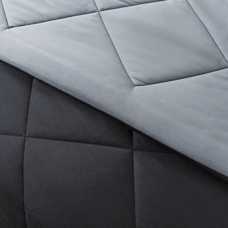 MAINSTAYS REVERSIBLE MICROFIBER COMFORTER, BLACK, FULL/QUEEN