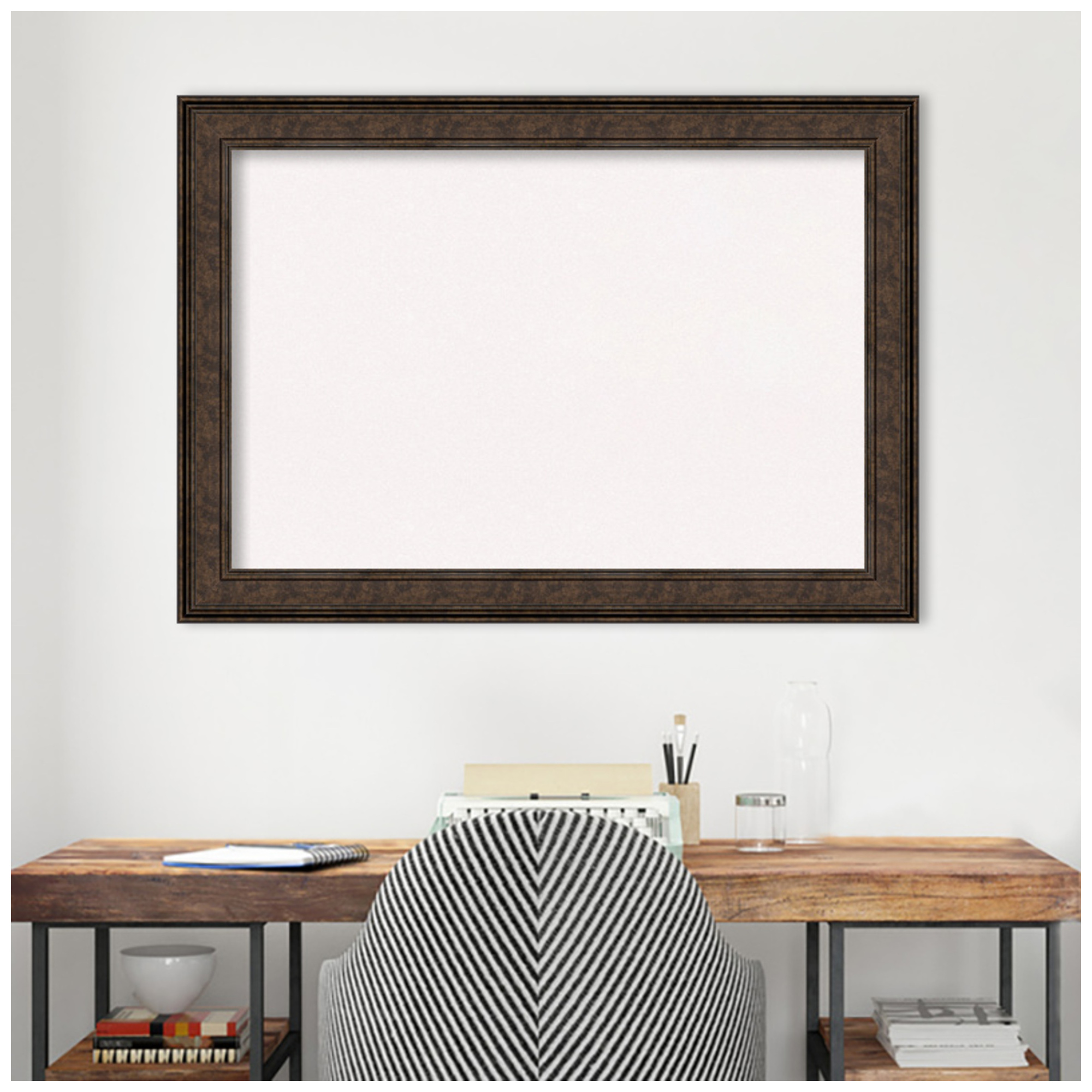 Amanti Art White Cork Board Framed Ridge Bronze Bulletin Board 42 in. x 30 in.